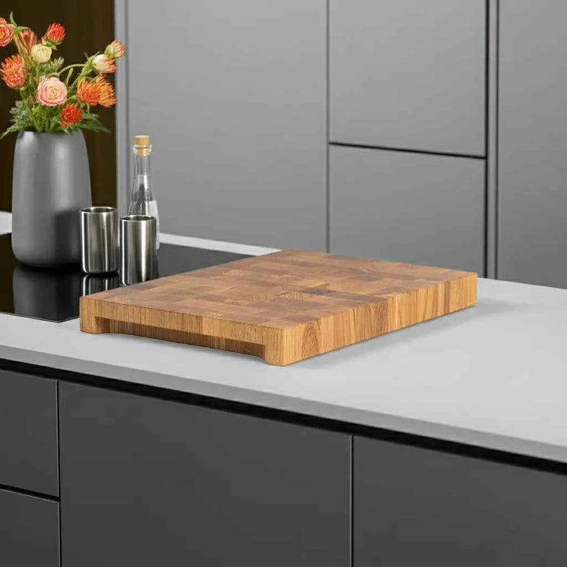 NXT Board Schneidebrett Eiche Stirnholz mit tiefen Griffmulden, 52,5 x 35 x 5,5 cm