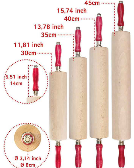 Profi-Teigroller aus Buchenholz mit Kugellager, 30–45 cm