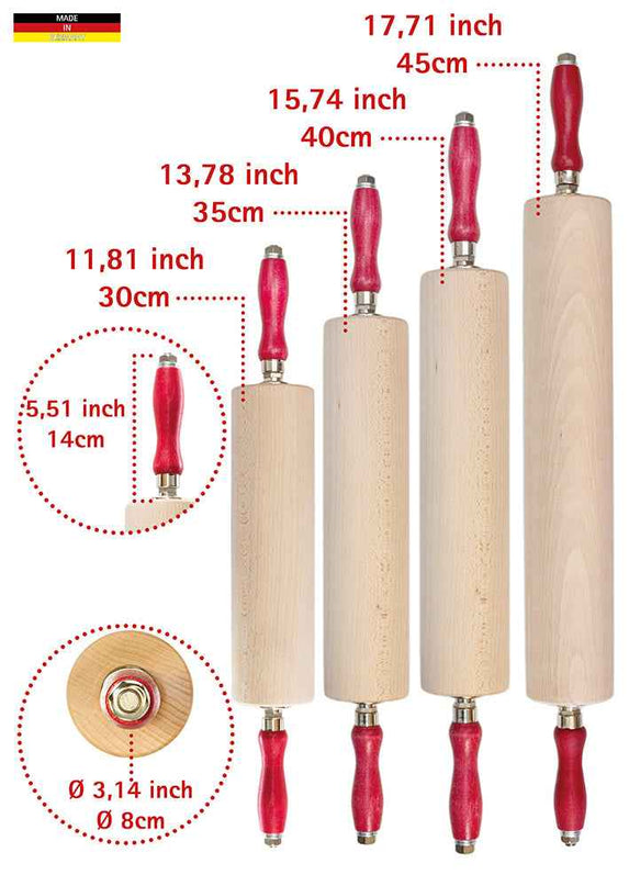 Profi-Teigroller aus Buchenholz mit Kugellager, 30–45 cm
